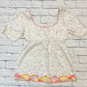 Lilly Pulitzer vintage polka dot print white shirt. Citrus colors/shapes sz 6.